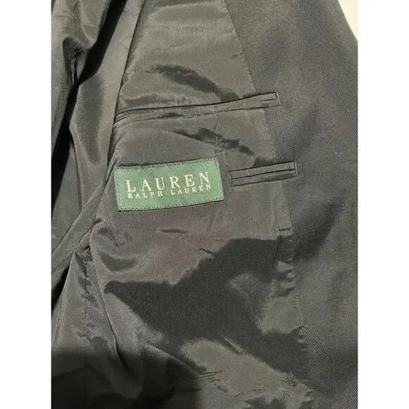 Lauren Ralph Lauren wool sport coat black blazer business logo button men's 38 R
